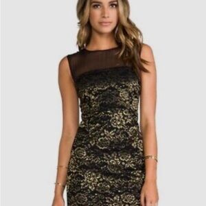 DVF Black and Gold Lace Dress